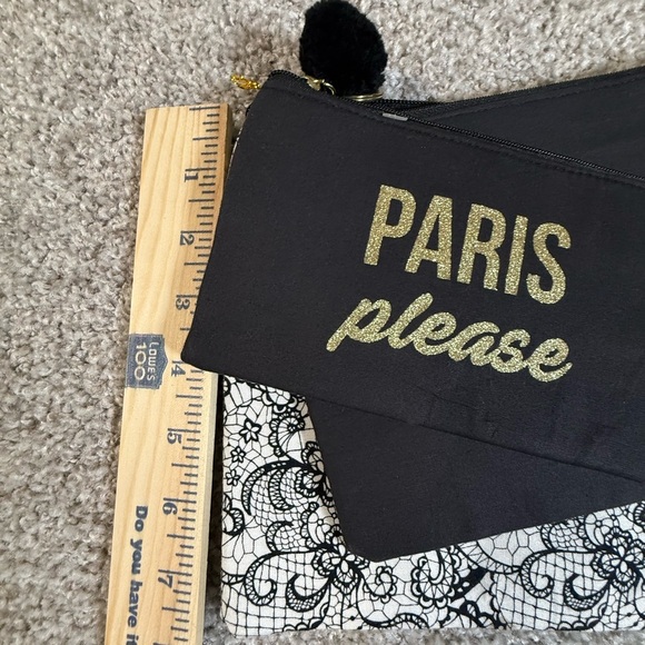 3-Pack Paris Travel Cosmetic Bag Set – “Paris Please” Black & Lace Design - Picture 2 of 9
